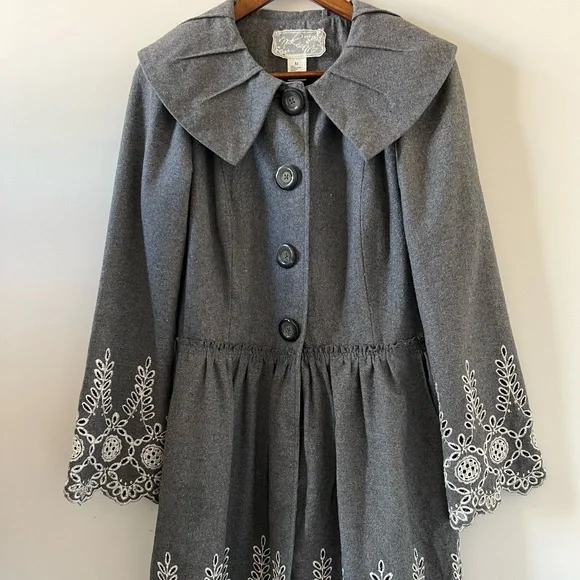 Nic & Me | Jackets & Coats | Nick Me Cottagecore Gray Wool Blend Embroidered  Dresscoat Size M | Poshmark
